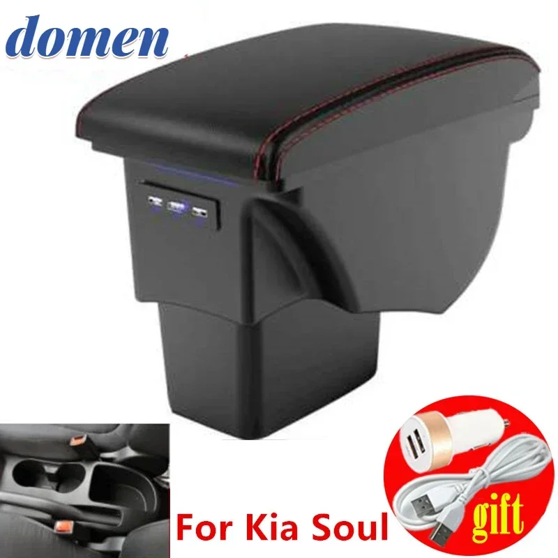 

For Kia Soul Armrest Box Leather Car Interior Parts Center Console Armrest Box Auto Armrests Storage with USB 2006-2017