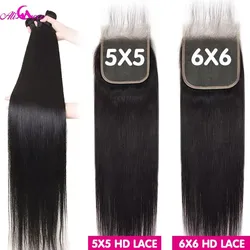 Ali Coco 28 30 40 Inch Straight Human Hair Bundles With Lace Closure Brazilian Straight Hair Bundles With 5x5 Closure Remy Hair