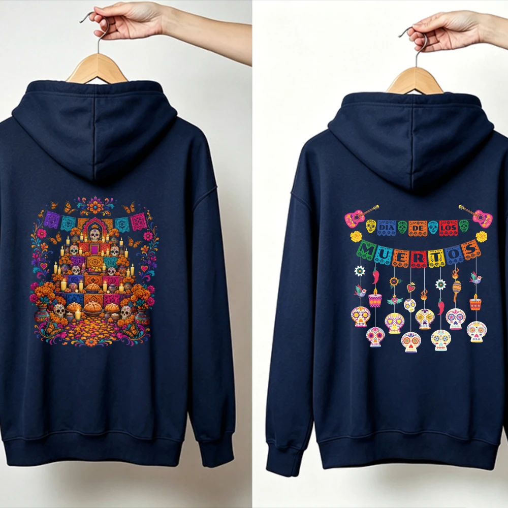 Dia De Los Muertos Hoodie Sugar Skull Graphic Sweatshirt Mexican Halloween Party Pullover Autumn Winter Warm Unisex Streetwear