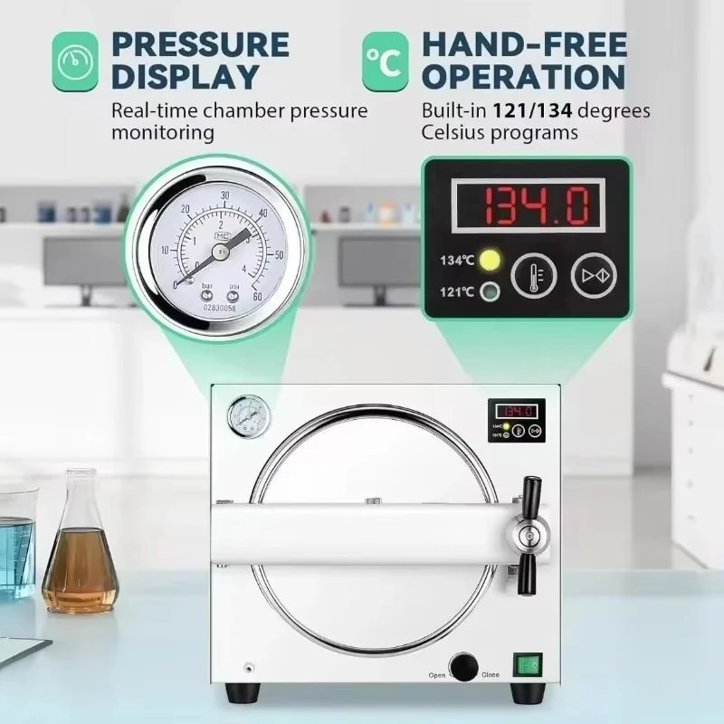 

New 18L Vertical Dent Autoclave Sterilizing Laboratory Steam Sterilizer Medical Steam Tool Manicure Tool Dry Heat Sterilizer
