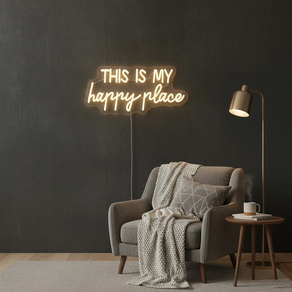 This Is My Happy Place Led النيون الدافئ الأبيض Led رسالة أيقونة USB بالطاقة المستخدمة في الغرفة، غرفة الألعاب، البار، النادي، ديكور كهف الرجل. #3