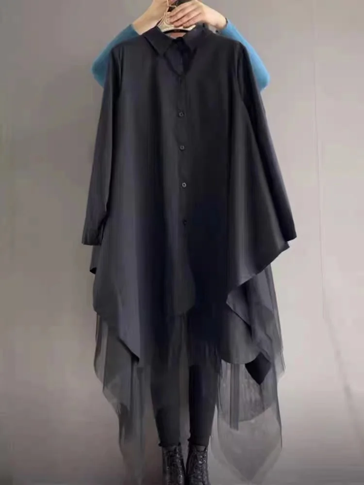 

Loose Fit Mid-Length irt Dr for Women Spring 2025 Asymmetrical Design Large Size Patchwork Korean Sle Breathable