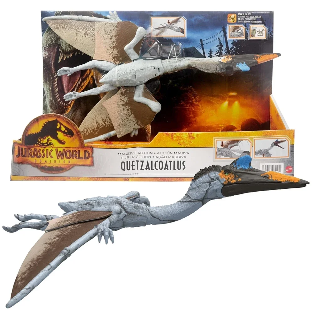 Jurassic World Dominion Massive Action Dinosaur Figure, Quetzalcoatlus Dino Toy with Attack Motion for Kids Birthday Gift HDX48