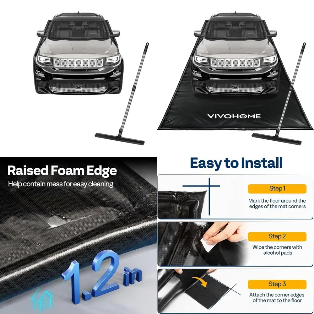 

Extra-Large Stay Put PVC Garage Floor Mat, 7'9 x 18', Heavy-Duty Parking Mat with Squeegee, Black