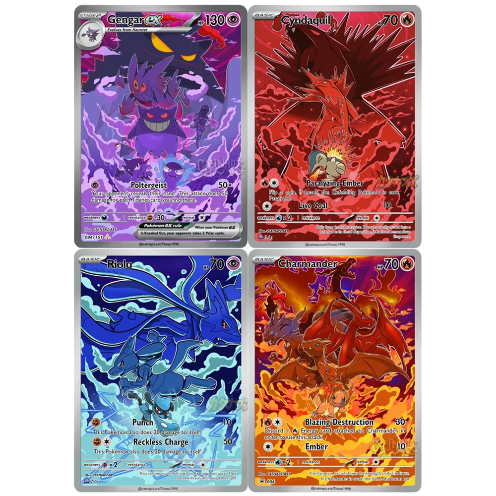 Коллекционные карты Pokemon DIY: Gengar, Riolu, Charmander, Cyndaquil EX Evolution (английская версия) для TCG-игр