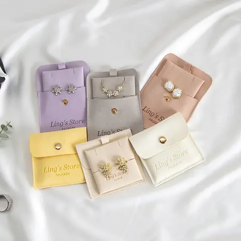20/50/100Set Personalized Logo 8x8cm Jewelry Microfiber Snap Bag With 6x6cm Cardboard Card Wedding Favors Gift Packaging Pouches