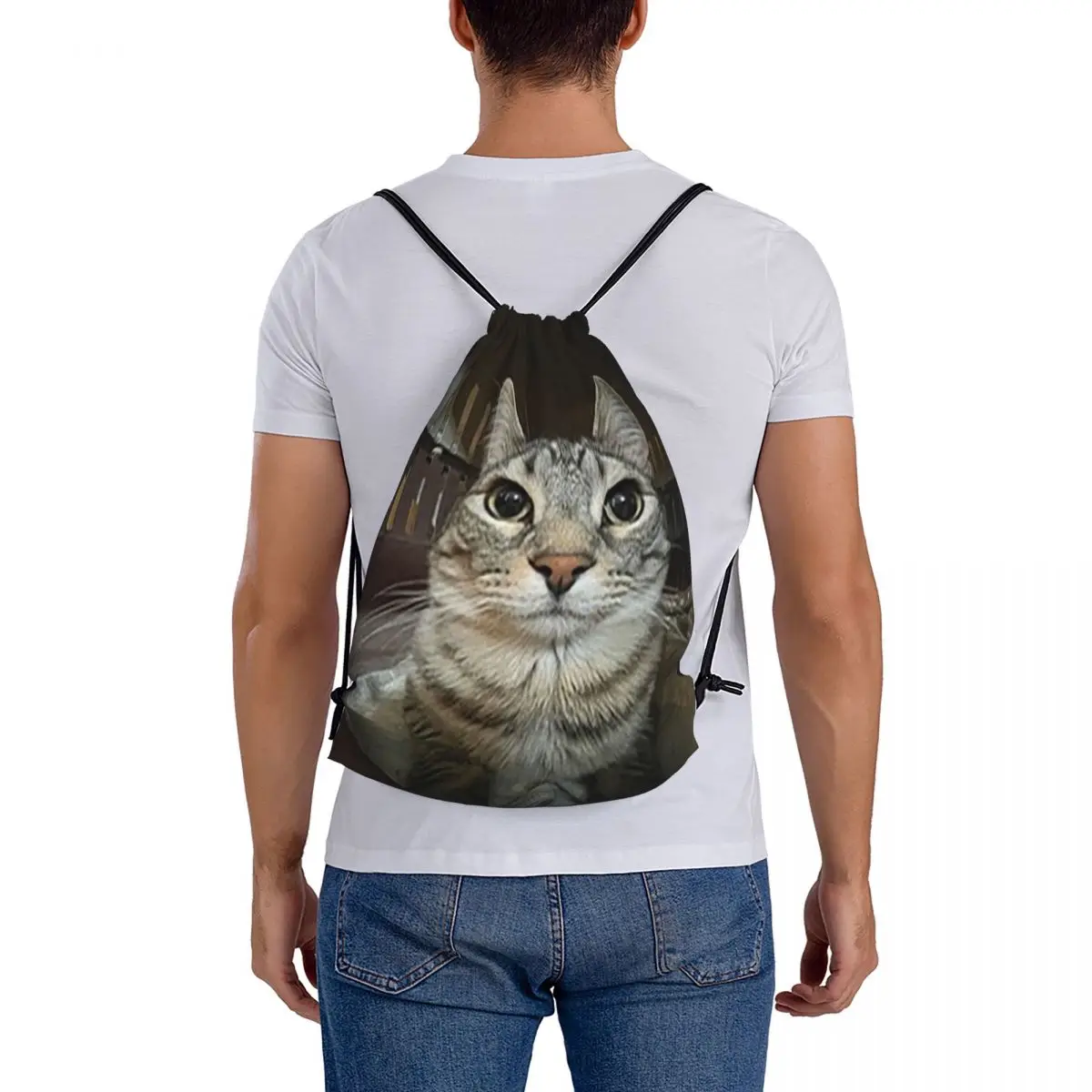 Gato olhando diretamente para você Mochilas, sacos de cordão, bolso do pacote, saco de diversos, sacos de livros para homem e mulher, escola