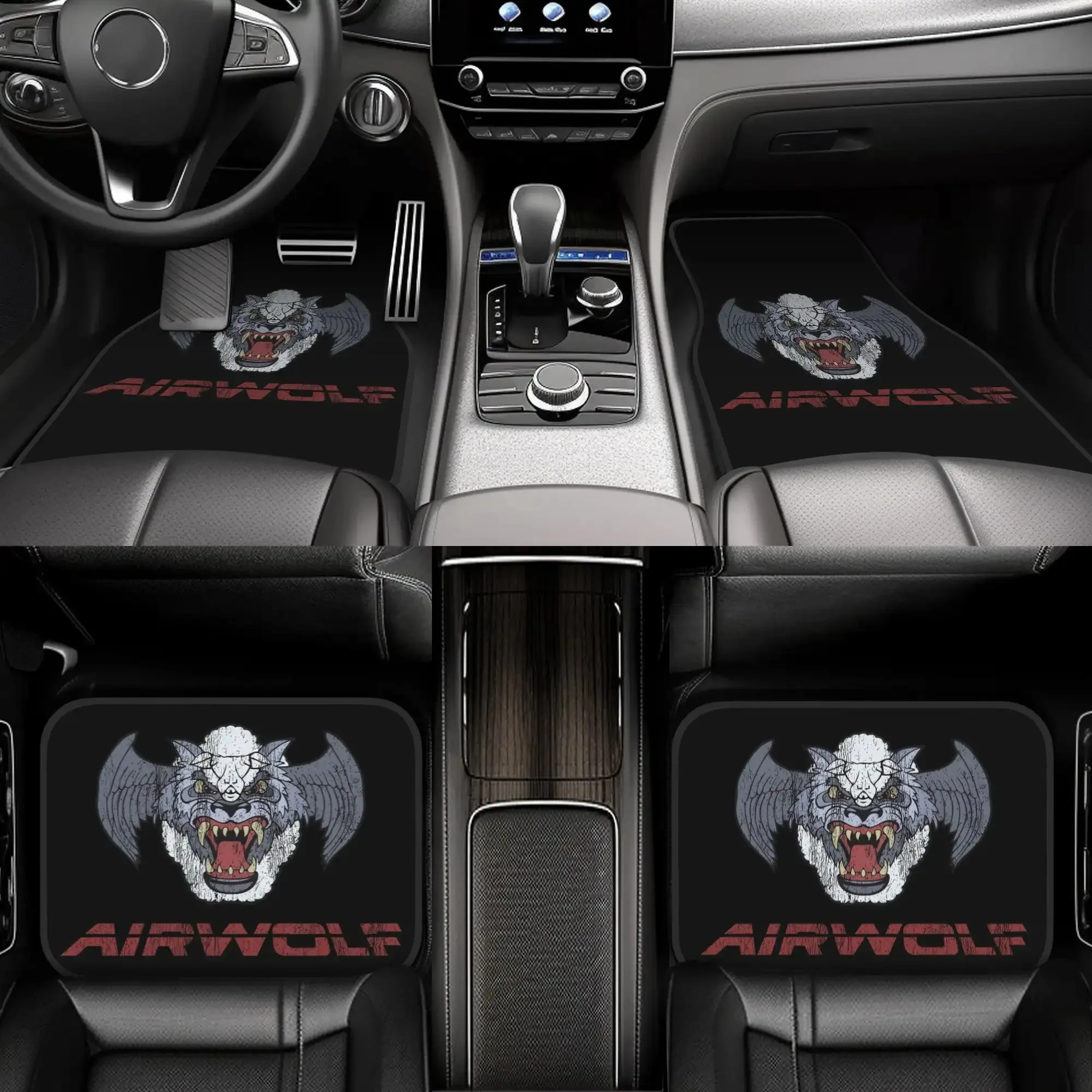 4pcs Retro Airwolf Logo Car Floor Mats, Durable, Fit For Cars, Ideal Gift, Vehicle Interior Mats, Playful Design, Ins, Durable M