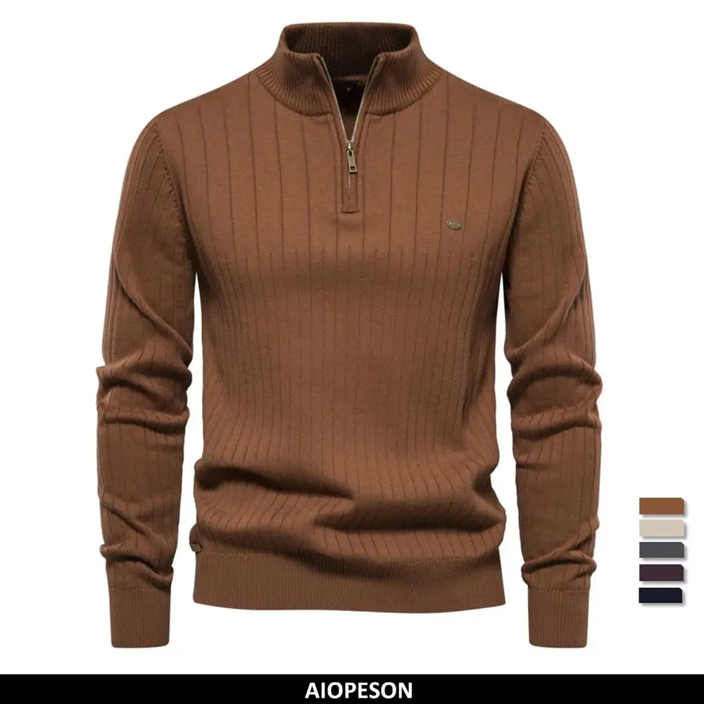 

2023 New Autumn Men's Zipper Pullover Sweaters High Quali Coolmax Fiber Bright Tead Ladies Knitted Sweater