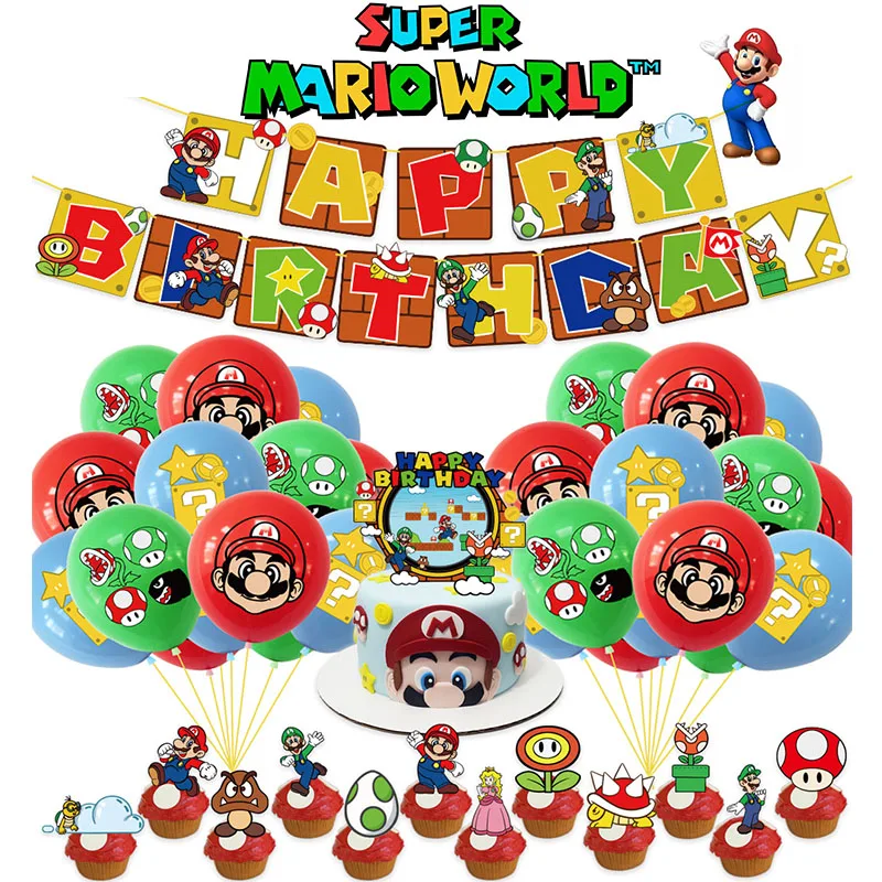 Super Mario Characters Party Kid Carnival Christmas GameAnime Decorate Comic Periphery Banners Cake Inserts Balloon Wholesale