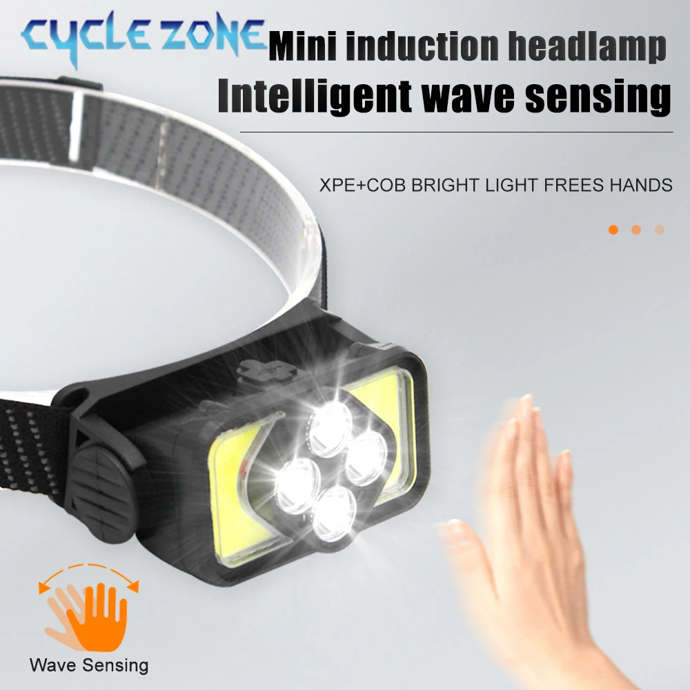 LED Sensor Headlamp Rechargeable COB Head Torch Built-in Battery Head Flashlight Outdoor Work Light Camping Fishing Headlight