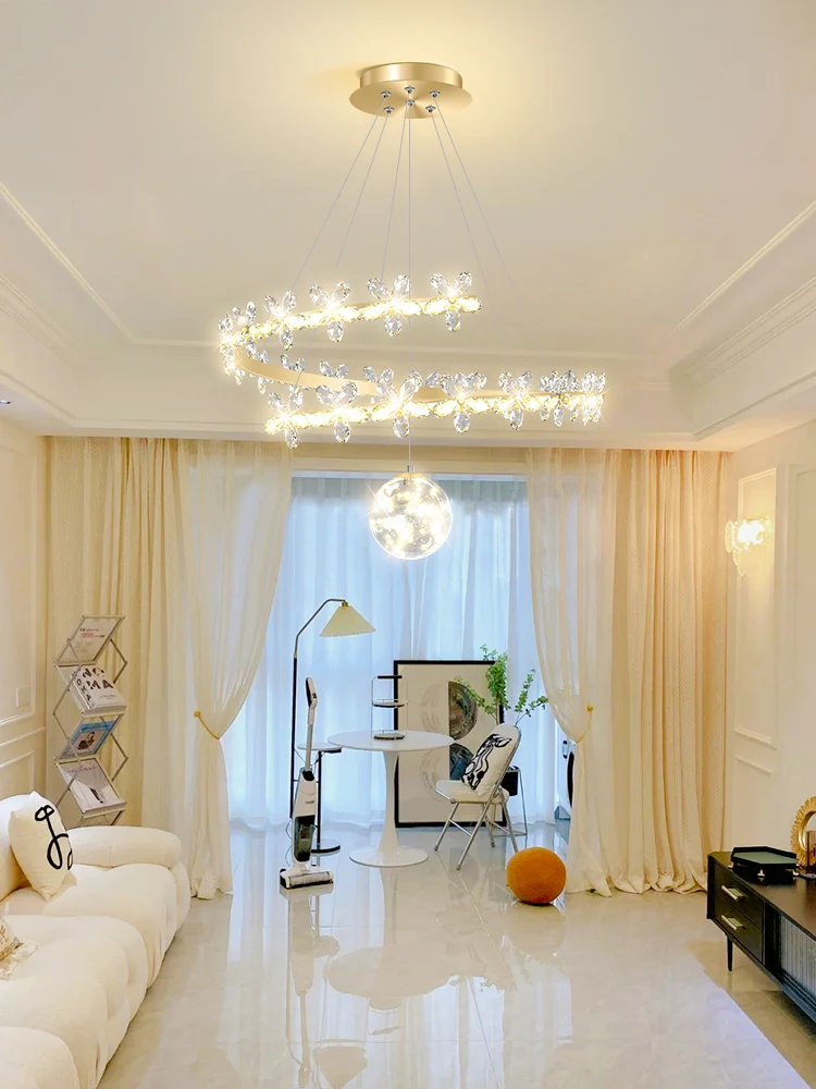 Modern Minimalist Crystal Flower Golden Ceiling Chandelier Led Hall Dining Room Lights Creative Petals Light in the Bedroom