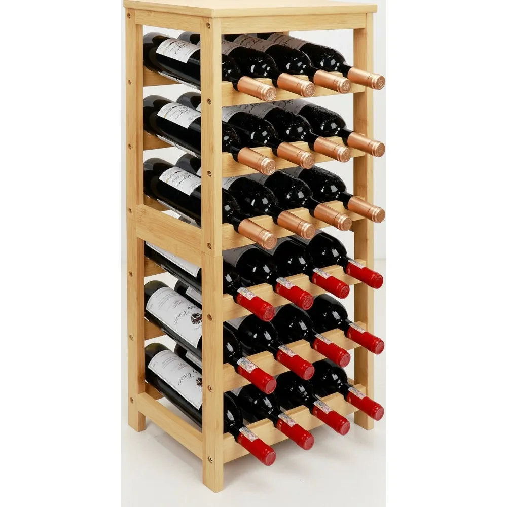

6-уровневая бамбуковая полка для вина, отдельно стоящая напольная полка для хранения 24 бутылок, простая сборка, кухонная столовая, барная витрина