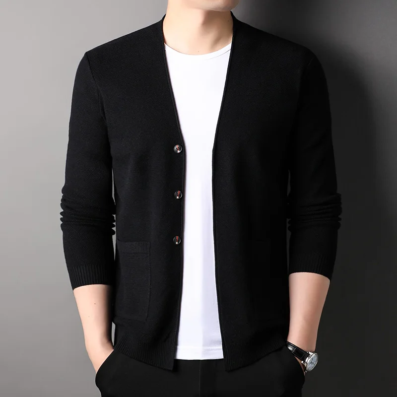 Men's Sweater Cardigan Long Sleeve Solid Color Male Sweater Cardigan Wearing Outside Fashion Design Sweater Coat