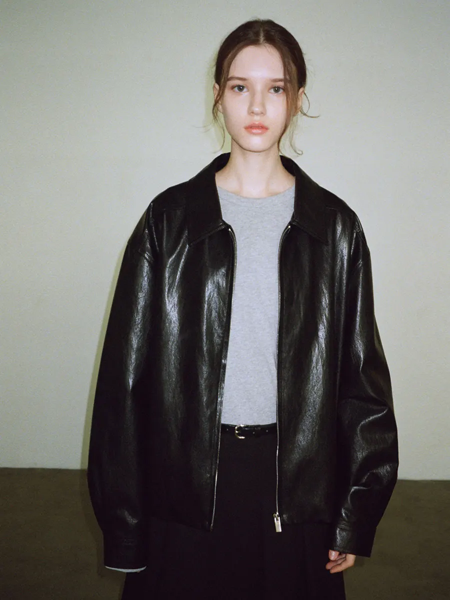 

Весна 2025: молния Long Sve PU Jaet Original Nuo Xiaola Bla Кожаное пальто для поездок на работу Sle Regular Fit