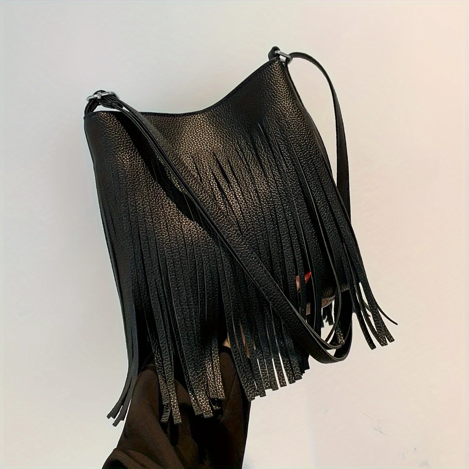 Fringed Crossbody Bag, Bohemian Tassel Shoulder Bag, Trendy PU Leather Hobo Bag For Women