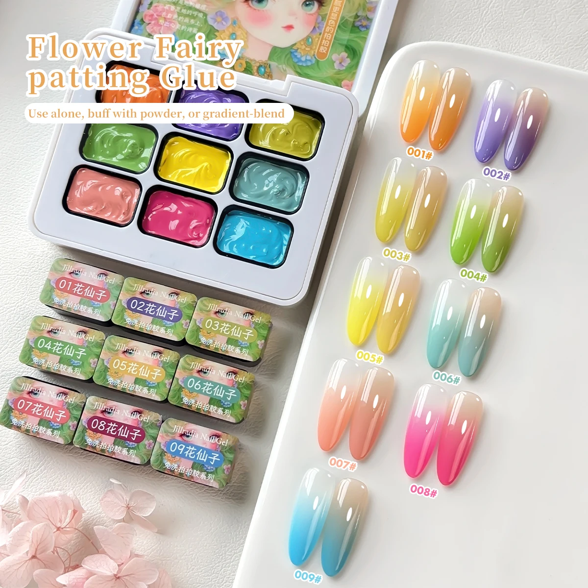 9-colors Flower Fairy  patter glue smudges canned high saturation popular semi-solid nail polish glue nail salon for special use
