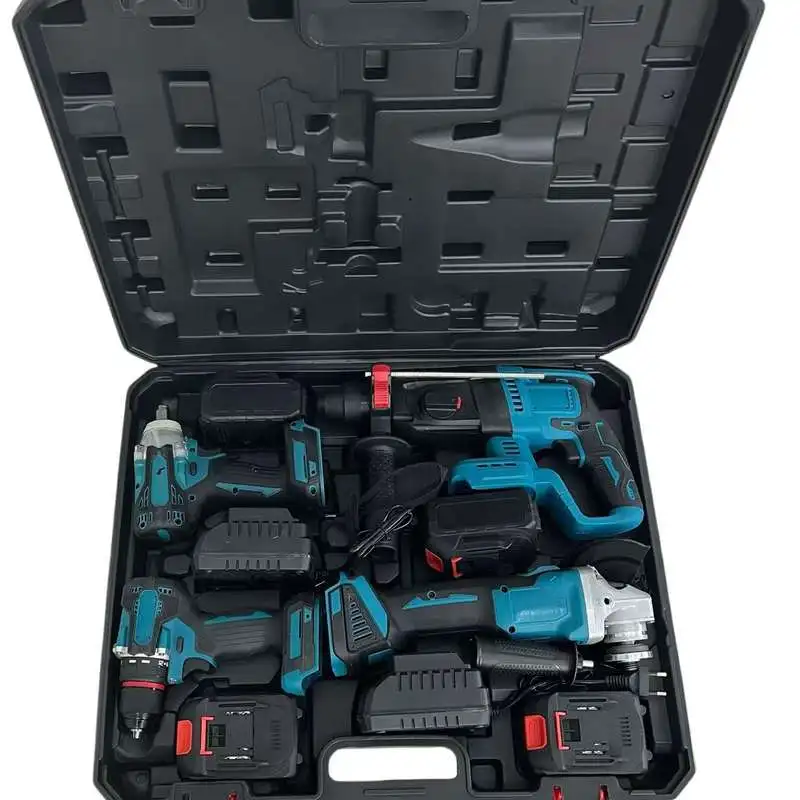 Professional Carbon Steel Brushless 4-in-1 Cordless Power Tool Set Hard Case Including Wrench Drill Angle Grinder Hammer Drill