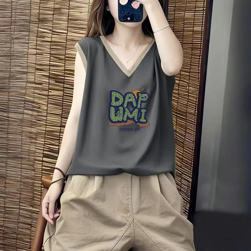 

Japanese Sle Pure Cotton Summer New V-ne Color Blo T-irt Svel High Waist A-line Skirt Casual Commute Wind