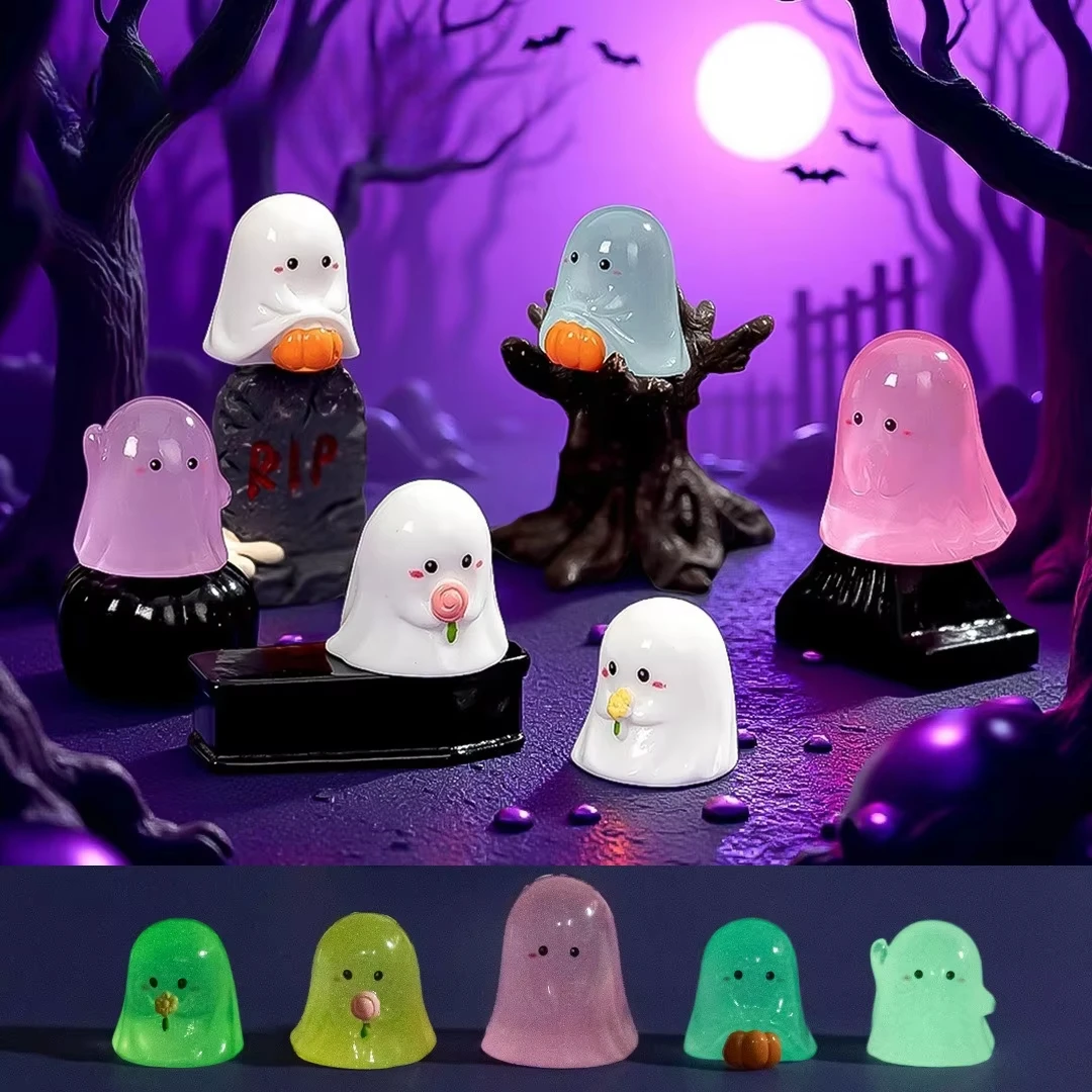 5/40PCS Halloween Luminous Mini Resin Ghost Small Figurines Glow in The Dark Festival Party Decor Glowing Miniature Gifts