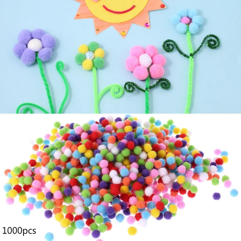 1000 pompones redondos suaves y esponjosos para manualidades, bolas colores mezclados, pompones 10mm para manualidades DIY