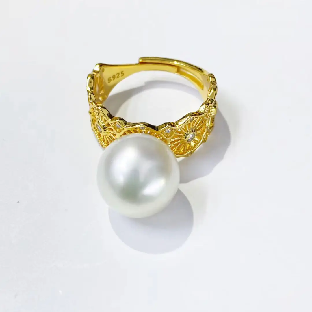 S925 Sterling Silver Adjustable Ring Mount Settings Findings Mountings Accessory Parts Fittings for 11-12mm Pearls 5pcs/lot