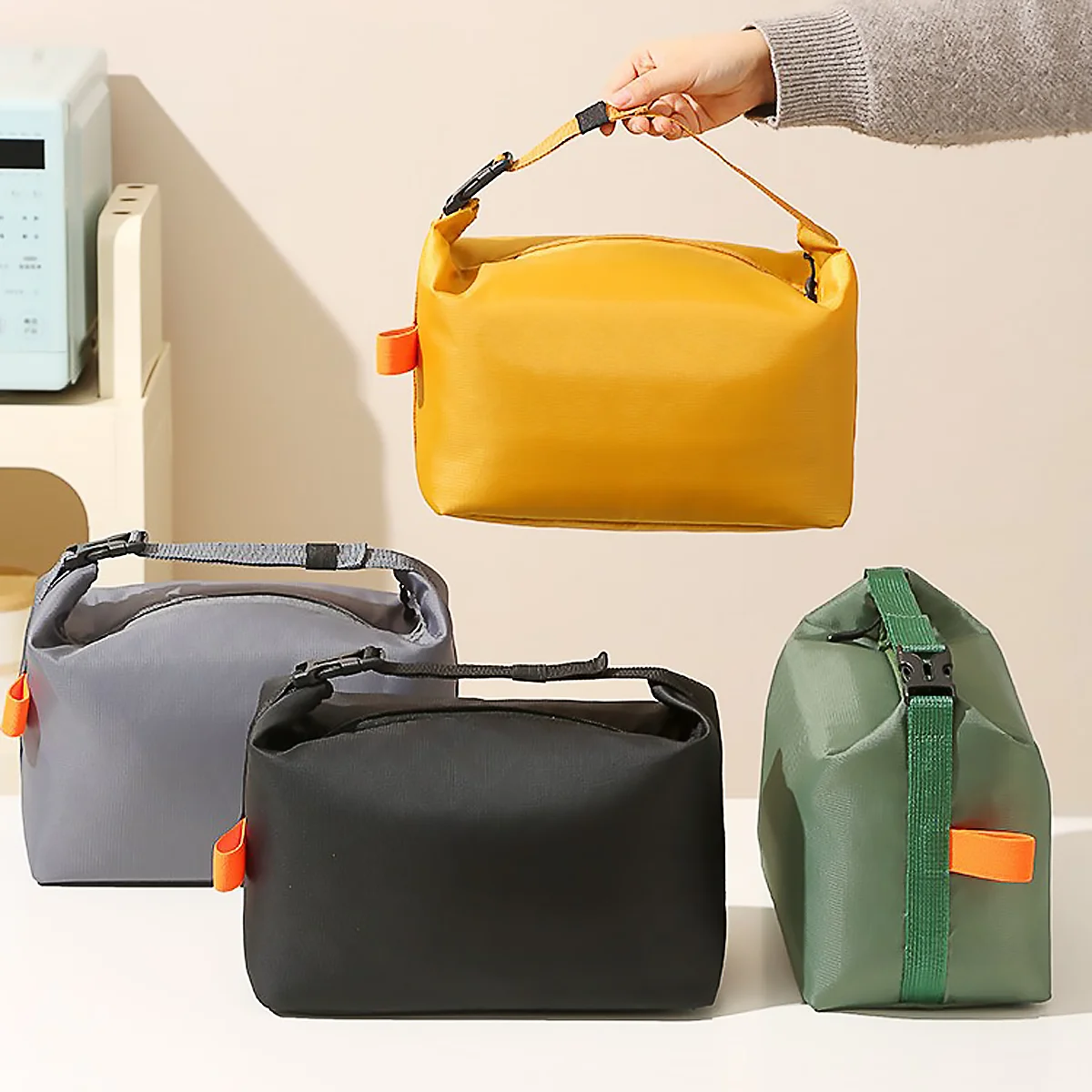 Foldable insulated lunch box bag for office workers, portable lunch box bag for students, waterproof and oil resistant rice bag