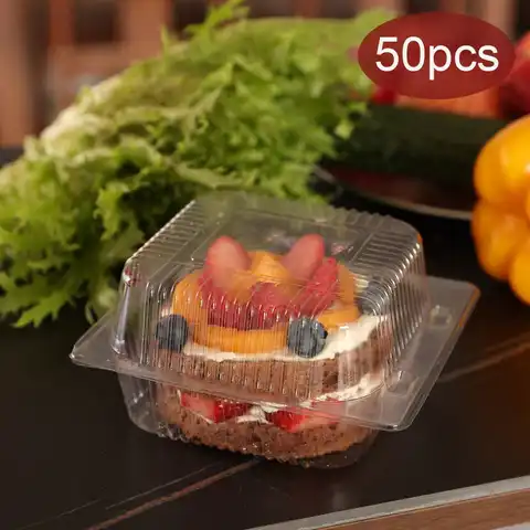 50 Transparent Square Plastic Cake Boxes for Desserts & Holiday Parties