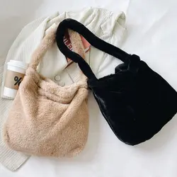 Women Girls Fluffy Shoulder Bag Top-handle Bag Female Autumn Winter Handbag Plush Tote Fashion Shopping Bag