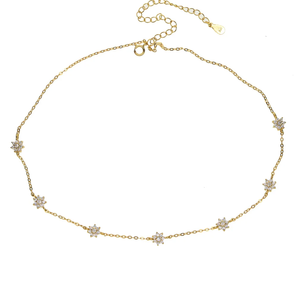 Top Sale Delicate Four Star Lucky Girl Shiny Cz Charm Fine 925 Sterling Silver Choker Chain Necklace For Women Fashion Jewelry
