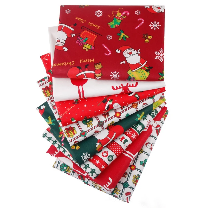 8 pcs Pure Cotton Printed Fabric Christmas Series Style DIY Patchwork Fabric Headpiece Set Christmas Cloth TJ20539