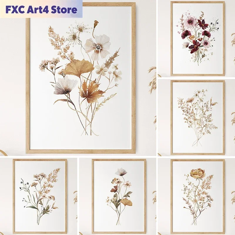 Frameless Dried Bouquet Poster Wildflowers ginkgo Watercolor Fall Flower Canvas printing Home Living Room Wall Art decoration pa