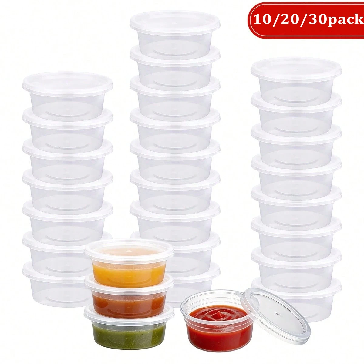 10/20/30 Pack Small Slime Containers with Lids, 0.67oz Reusable Plastic Storage Cups for Sauce Cup, Jello Cup, Salad Dressing