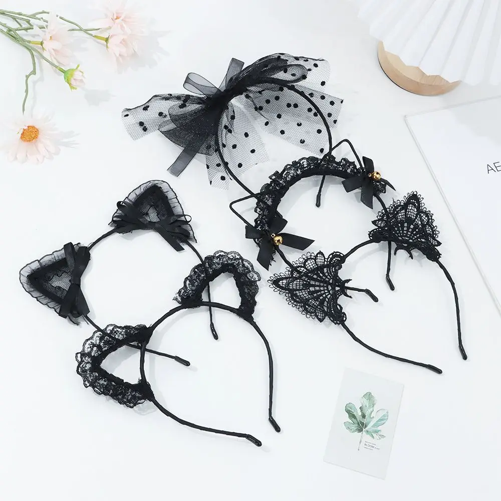 Adult Teens Lace Masquerade Cosplay Headwear Fancy Dress Hairband Cat Ear Headband Hair Accessories