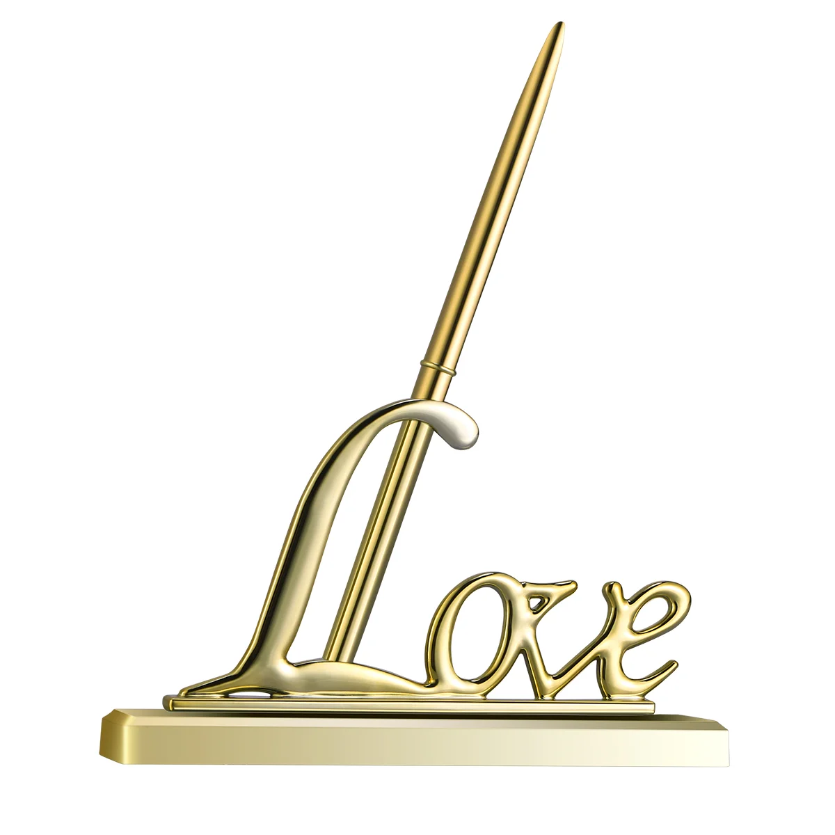 

NUOLUX Wedding Signing Pen with Gold Plated Metal Love Holder Party Pen Set (Golden) Pen Holder Signing Pen Set