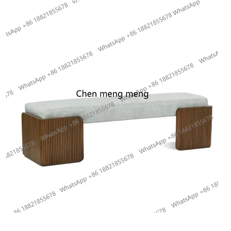 02M Nordic solid wood fabric sofa stool living room bedroom medieval bedside stool entrance shoe changing stool