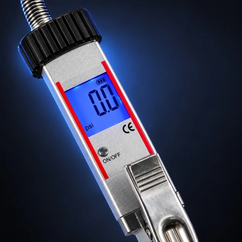 Handheld Tire Pressure Gauge Inflator with 10-160PSI Ranges, Aluminum Alloy Housing, Hose and Chuck for Routine Vehicle Checks