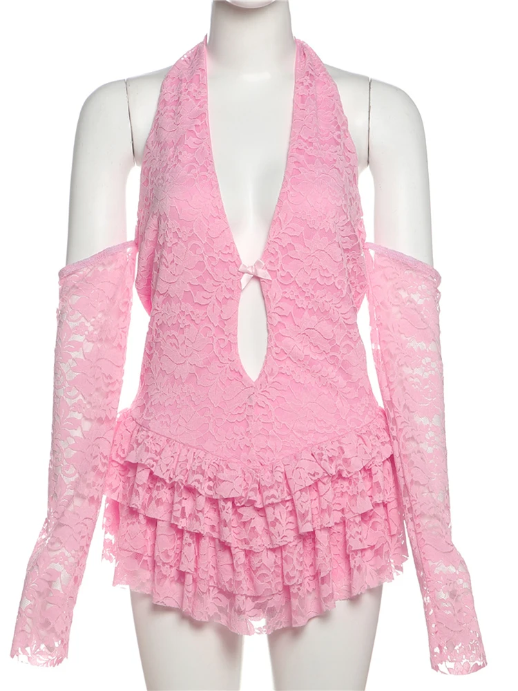 

Cutenew Ruffle Stacked Women Playsuits 2025 Trend Solid Off Shoulder Full Sleeve A-line Rompers Female Sexy Stunning Clubwear