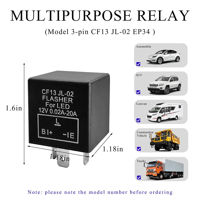 CF13 светодиодное электронное реле мигалки CF13 JL-02 EP34 3-контактное 12 В 0,02A-20A фиксированное реле указателя поворота для автомобильных аксессуаров