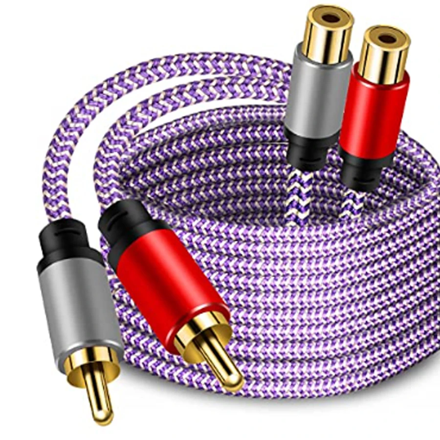 2RCA Male to 2RCA Female Extension Cable, 2 RCA Extension Cable Nylon Braid 2 RCA Male to 2 RCA Female Stereo Audio Extension