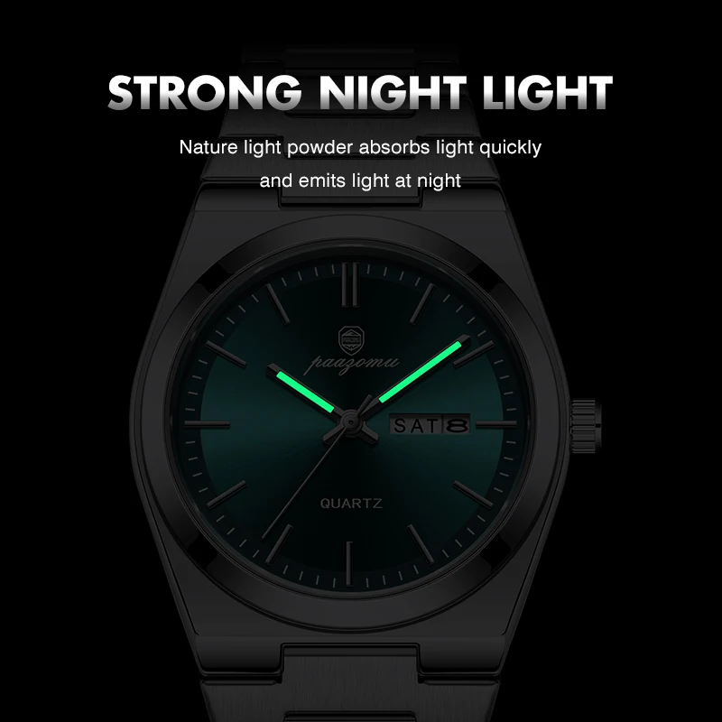 PAAZOMU Top Brand Luxury Men Quartz Watches Original Watch for Man Waterproof Luminous Date Week Stainless Steel Wristwatch Male