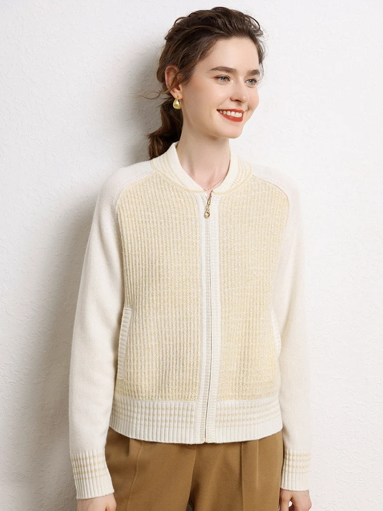 Women Sweater Autumn Winter Thickened Coat Half-High Collar Cardigan 100% Cashmere Long Sleeve Zipper Knitwear Female Clothing