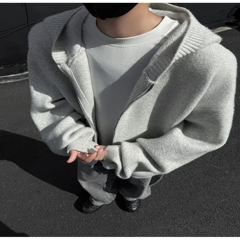 Zippered Hooded Sweater Men's Versatile Knitwear Jacket Autumn and Winter Cardigan for Men