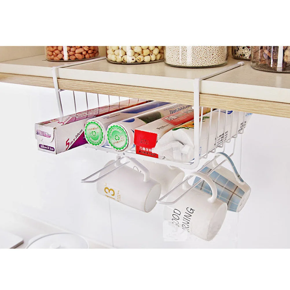 

Rounded -Shaped Under Cabinet Shelf White Iron Wire Storage Rack for Kitchen Wardrobe Closet Organizer