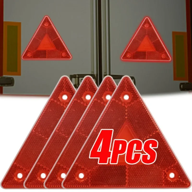 4/1pcs Triangle Warning Reflector Truck Stop Warning Sign Plate Rear Light Safety Reflective Sign Board Red Warning Reflector