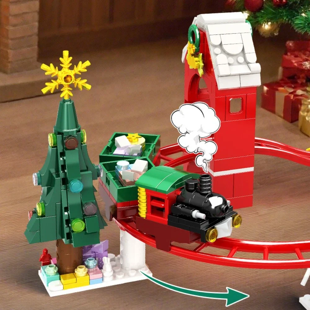 ชุดตัวต่อ MOC รถไฟคริสต์มาส รถสกู๊ตเตอร์ สนามเด็กเล่น โมเดลตัวต่อ ตุ๊กตาหิมะ ต้นคริสต์มาส ของเล่นเทศกาล ของขวัญพิเศษสำหรับเด็กช่วงคริสต์มาส