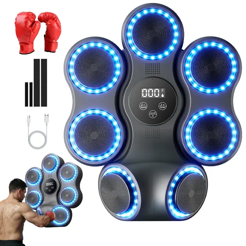 2025 Nuevo modelo inteligente Bluetooth música montado en la pared boxeo objetivo música máquina de boxeo con guantes de boxeo