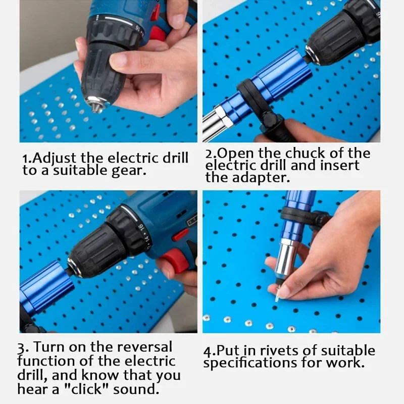 Broca elétrica Rivet Gun Adapter, liga de alumínio, porca rebitador, inserir prego, puxar rapidamente ferramentas elétricas, acessórios