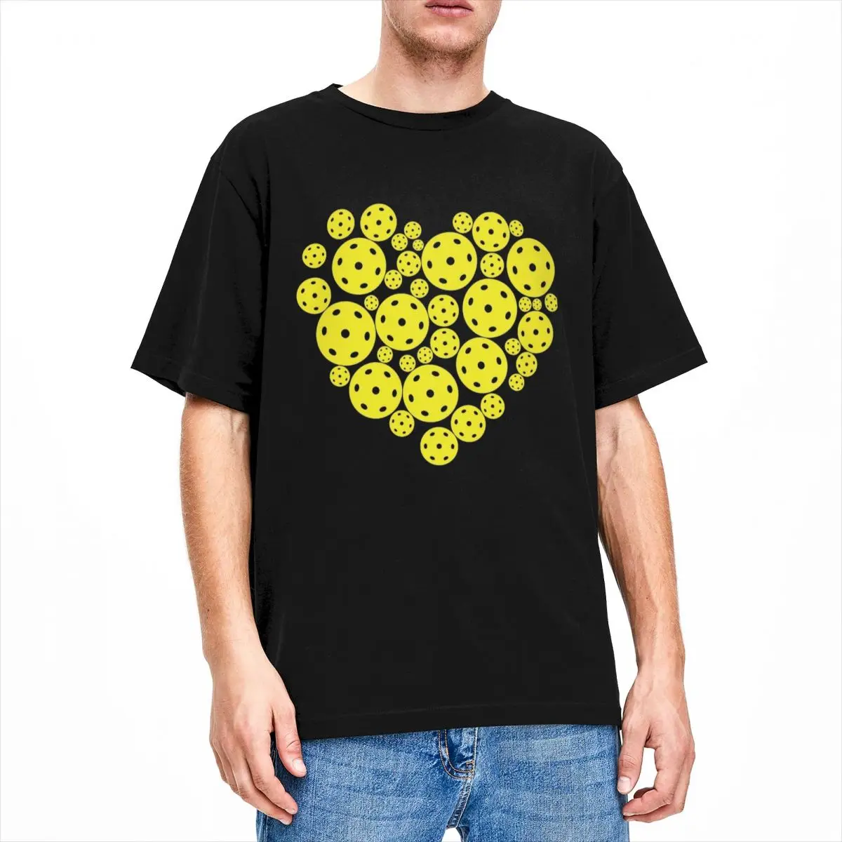 Men Women Pickleball Yellow Heart Player Shirt Apparel Creative Pure Cotton Paddle Ball Sport T Shirt Tee Clothing New Arrival