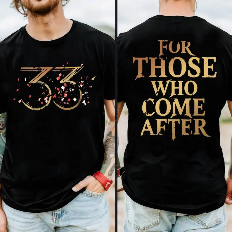 Clair Obscur Expedition 33 T-Shirt Distressed Gold “33” & Red Petal Gamer Tee Perfect Gift Game Fans Those Who Come After Shirt